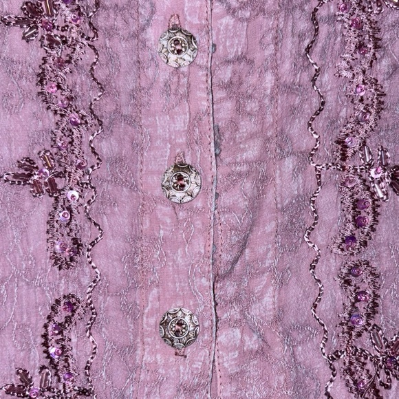 L’Pogee Vintage Mauve Lavender Button Embroidered Short Sleeve Blouse Whimsy - Picture 4 of 13